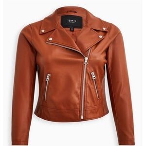 Torrid Women's Tan Leather Jacket with Silver Zippers